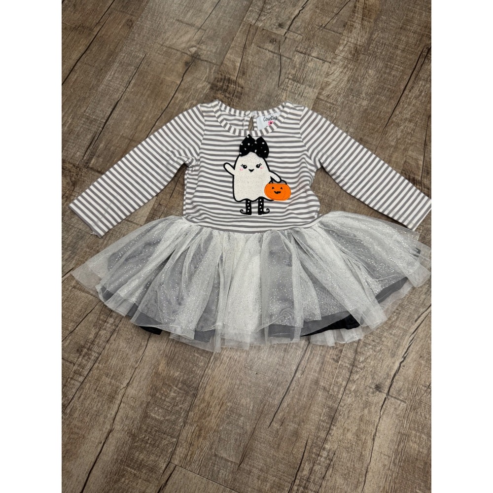Counting Daisies Girls Grey Striped Ghost Halloween Tutu Top 18M